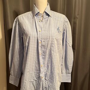 𝅺MEN’S Como Sport Cotton Blue Plaid Button Down Collared Shirt with Logo.